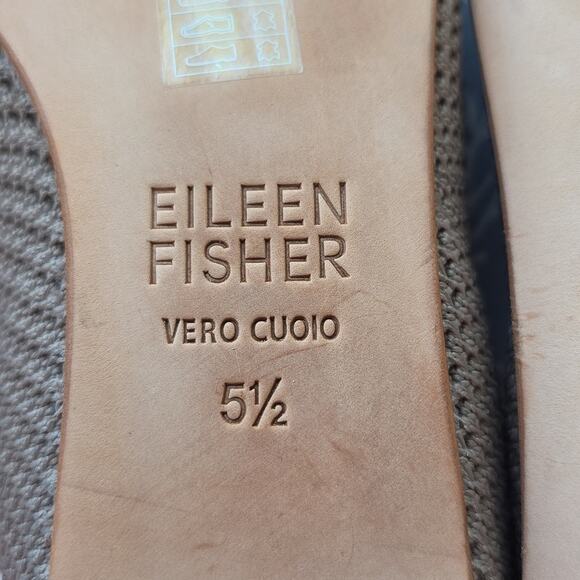 Eileen Fisher Sz 5.5 Taupe Ballet Flats with Woven Texture Lightweight Stretch - Picture 10 of 11